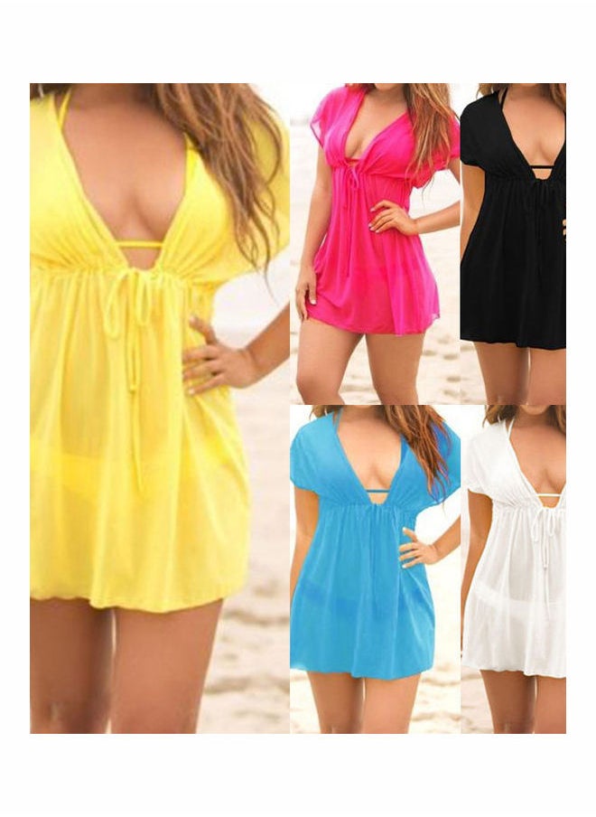 Loquat Women Beach Dress Cover Up Solid Colour Summer Swimwear Deep V-Neck Sarong Yellow  - Image 2