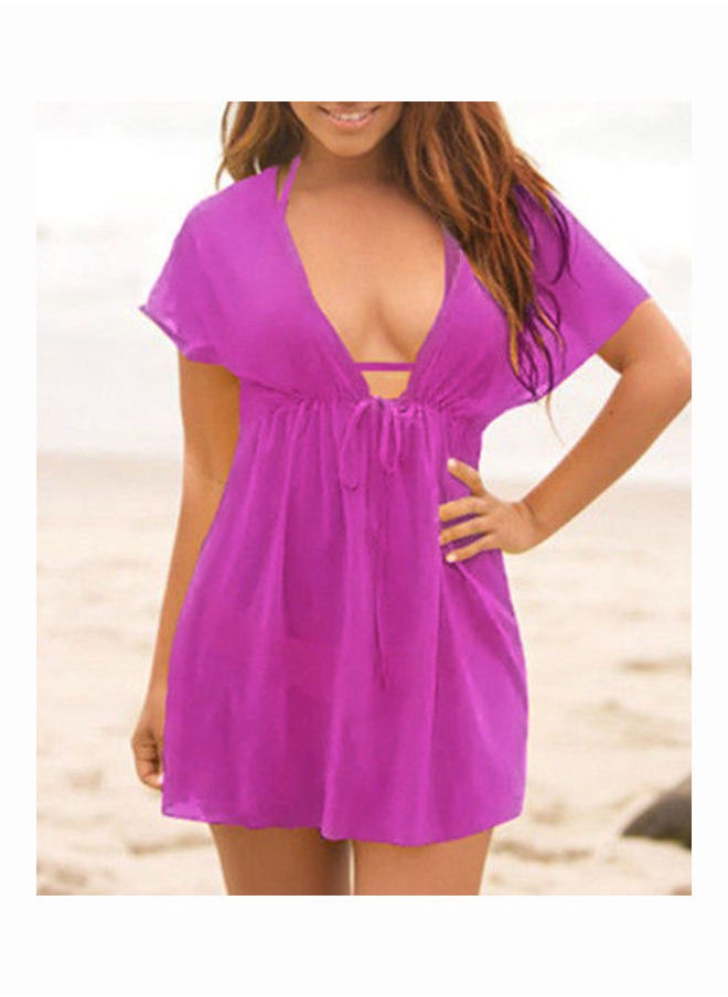 Loquat Women Beach Dress Cover Up Solid Colour Summer Swimwear Deep V-Neck Sarong Yellow  - Image 4