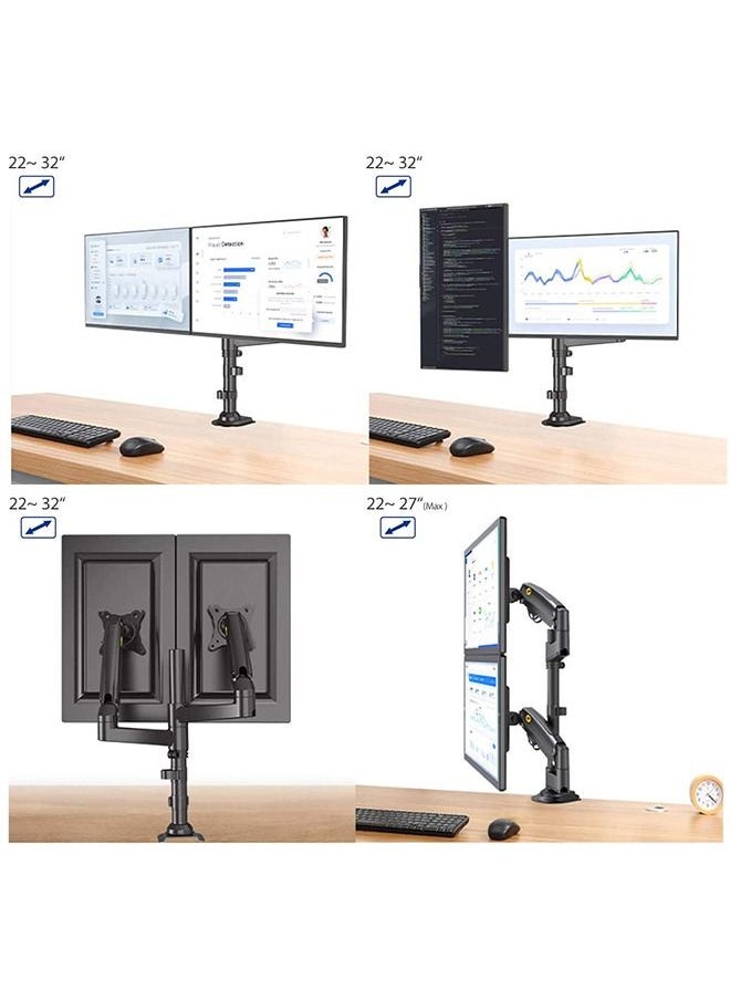 Arabest - Dual Monitor Desk Mount Stand Full Motion Swivel Computer Monitor Arm Fits 2 Screens up to 32'' with Load Capacity 4.4~26.4lbs for Each Monitor - Image 1