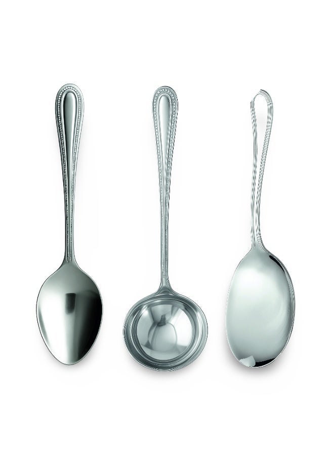 Noon East Serving Utensils, 3-Piece Stainless Steel Square Hostess Serving Set  including Serving Spoon, Rice Spoon & Ladle for Buffet Party Kitchen Restaurant, Mirror Finished & Dishwasher Safe - Image 1