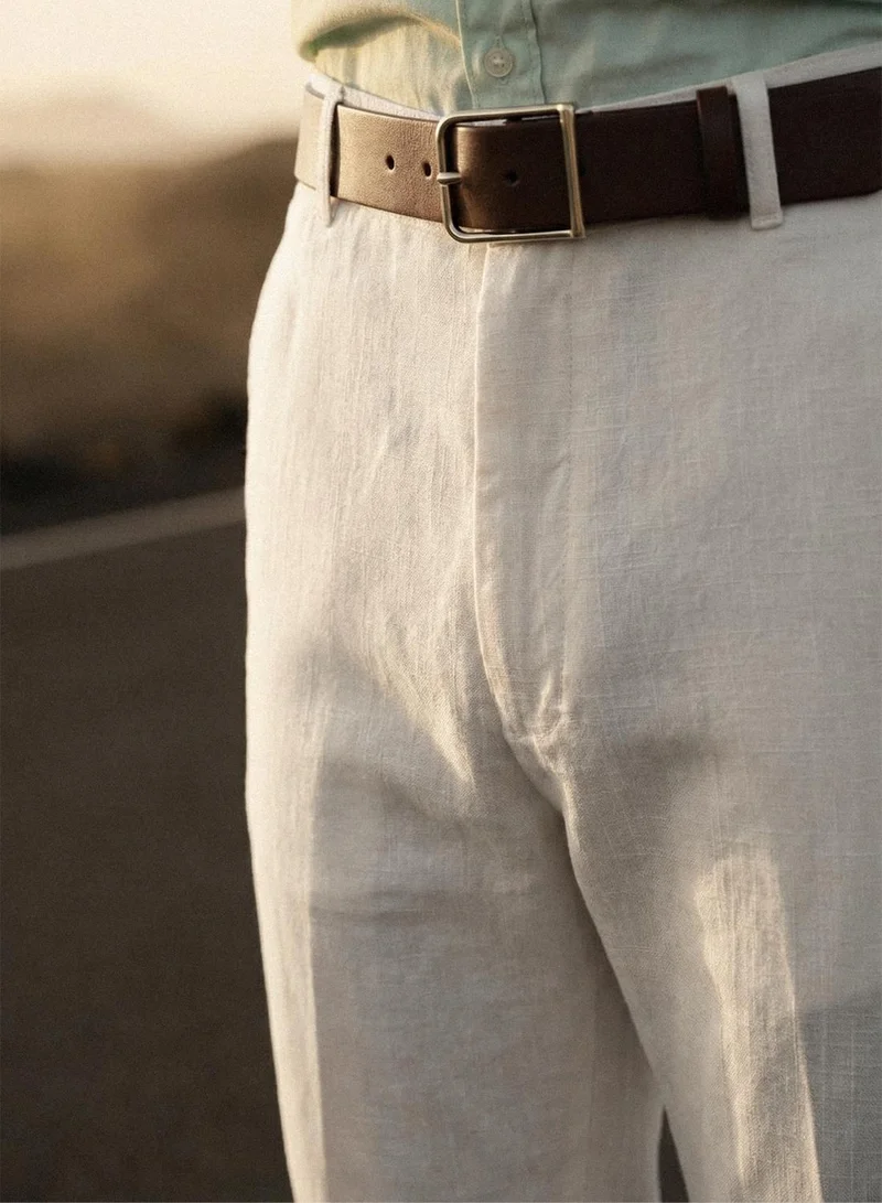 دينيس لينغو White Cotton Solid Full Chinos Straight Trouser For Men