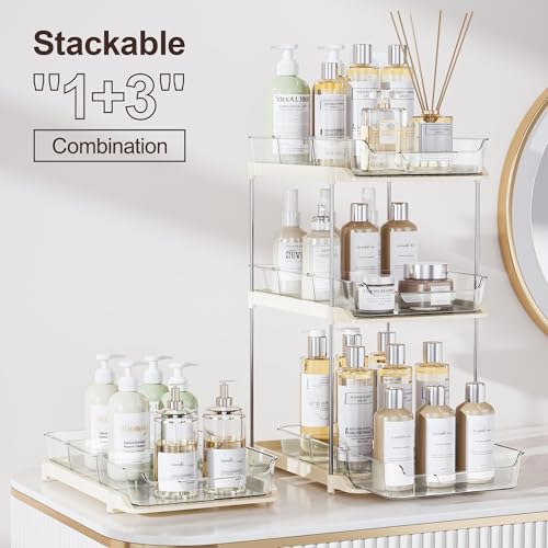 Delamu 2-Tier Multi-Purpose Bathroom Under Sink Organizers and Storage, Stackable Kitchen Pantry Organization, Pull Out Medicine Cabinet Organizer with Movable Dividers, Beige, 2 Pack - Image 3