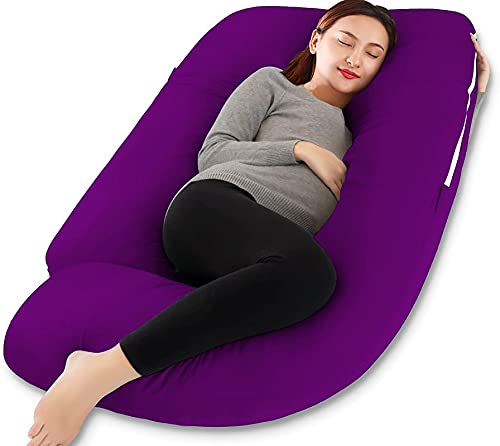 Daddy Cool Soft Body JShaped Pregnancy Pillow for Sleeping Maternity Baby Nursing Back Abdomen HIPS Spine Neck Stomach Head Support Cushion Cotton Outer Cover with Zip Purple - Image 1