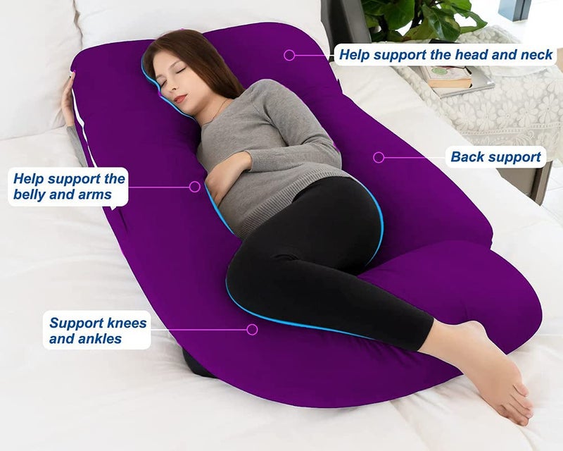 Daddy Cool Soft Body JShaped Pregnancy Pillow for Sleeping Maternity Baby Nursing Back Abdomen HIPS Spine Neck Stomach Head Support Cushion Cotton Outer Cover with Zip Purple - Image 2