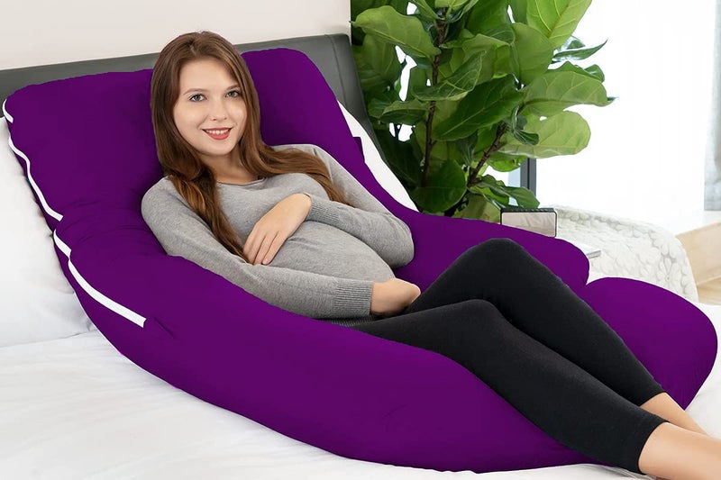 Daddy Cool Soft Body JShaped Pregnancy Pillow for Sleeping Maternity Baby Nursing Back Abdomen HIPS Spine Neck Stomach Head Support Cushion Cotton Outer Cover with Zip Purple - Image 4