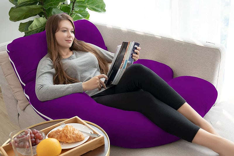 Daddy Cool Soft Body JShaped Pregnancy Pillow for Sleeping Maternity Baby Nursing Back Abdomen HIPS Spine Neck Stomach Head Support Cushion Cotton Outer Cover with Zip Purple - Image 3
