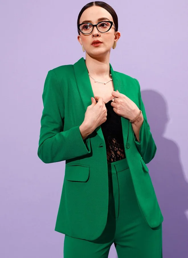 STREET 9 Green Slim-Fit Formal Blazer for Women