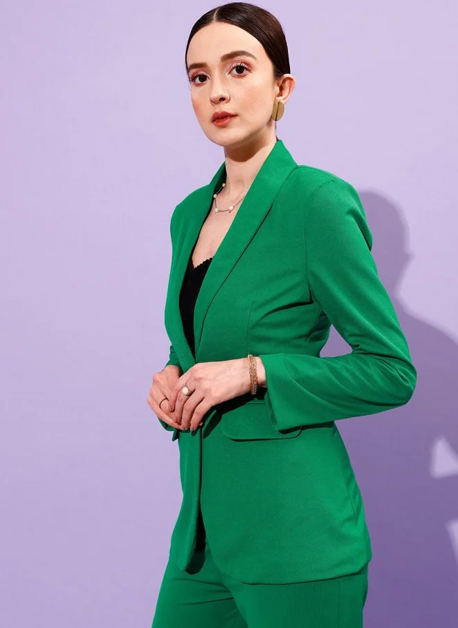 STREET 9 Green Slim-Fit Formal Blazer for Women