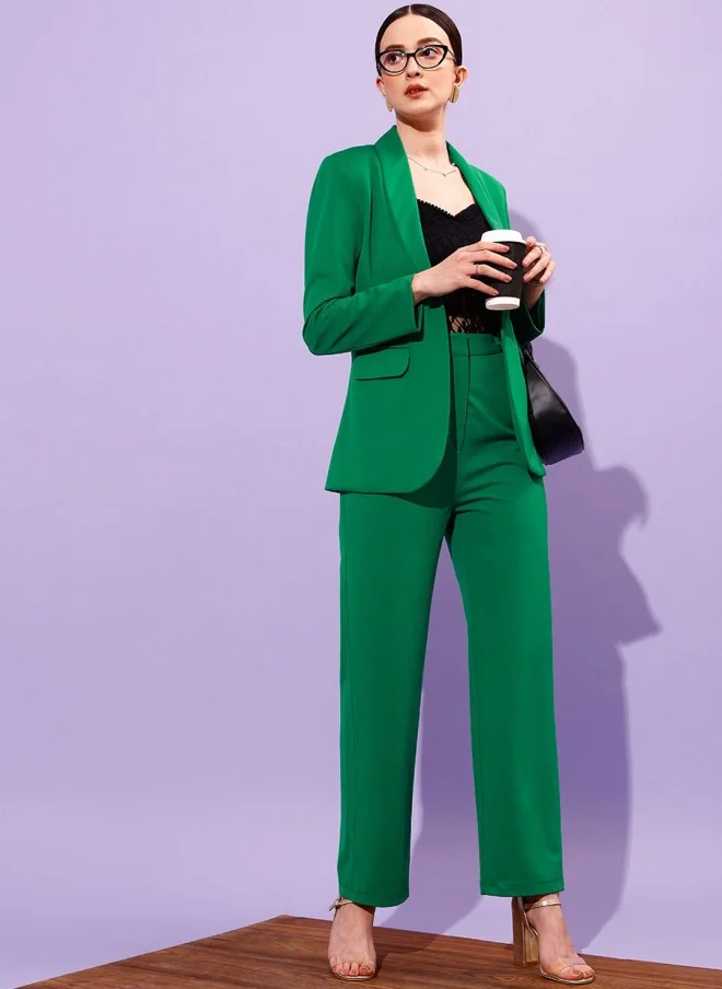 STREET 9 Green Slim-Fit Formal Blazer for Women