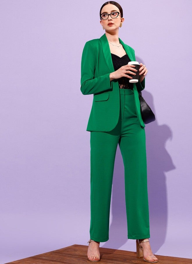 STREET 9 Green Slim-Fit Formal Blazer for Women - Image 5