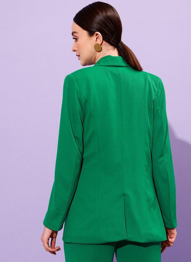 STREET 9 Green Slim-Fit Formal Blazer for Women - Image 4