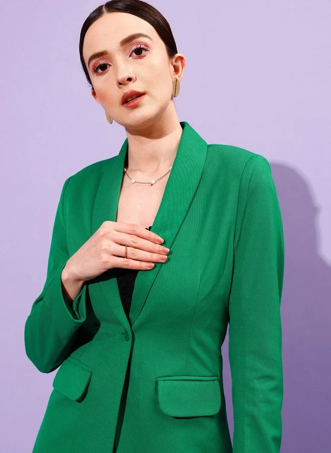 STREET 9 Green Slim-Fit Formal Blazer for Women