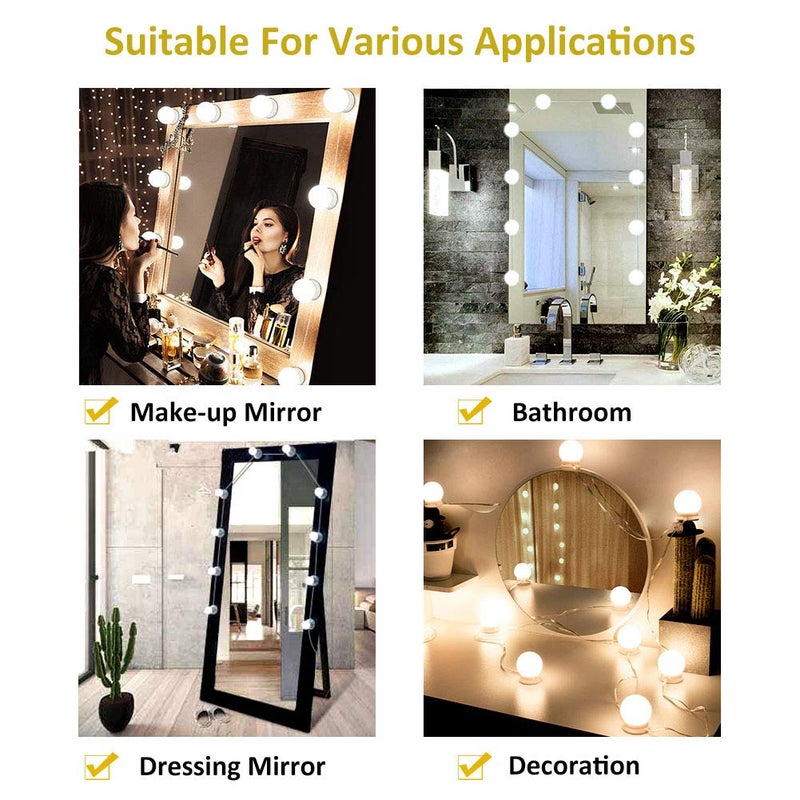 Dbmoon Hollywood Style Led Vanity Mirror Lights 10 Dimmable Bulbs 3 Color ModesMakeup Lights Stick On For Vanity Table Set Bathroom MirrorUsb Power CordMirror Adapter Not IncludedMulticolor - Image 5