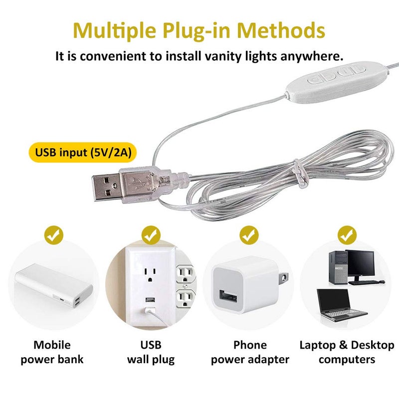 Dbmoon Hollywood Style Led Vanity Mirror Lights 10 Dimmable Bulbs 3 Color ModesMakeup Lights Stick On For Vanity Table Set Bathroom MirrorUsb Power CordMirror Adapter Not IncludedMulticolor - Image 4