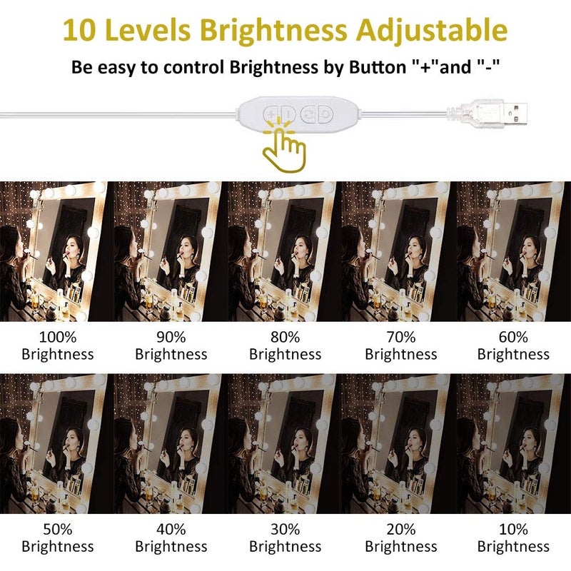 Dbmoon Hollywood Style Led Vanity Mirror Lights 10 Dimmable Bulbs 3 Color ModesMakeup Lights Stick On For Vanity Table Set Bathroom MirrorUsb Power CordMirror Adapter Not IncludedMulticolor - Image 3