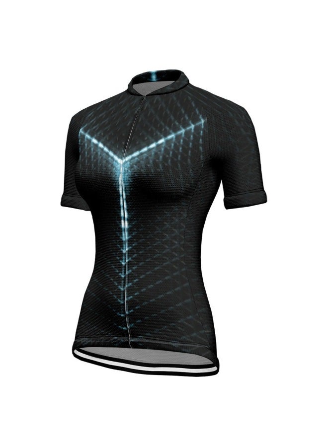 Summer Line Fluorescent Print Short Sleeve Cycling Jersey Summer Women's Sport Top B215