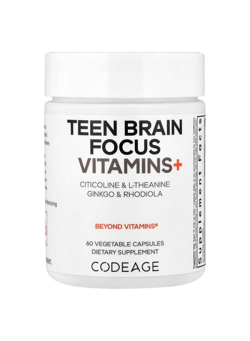 Codeage Teen Brain Focus Vitamins+, 60 Vegetable Capsules