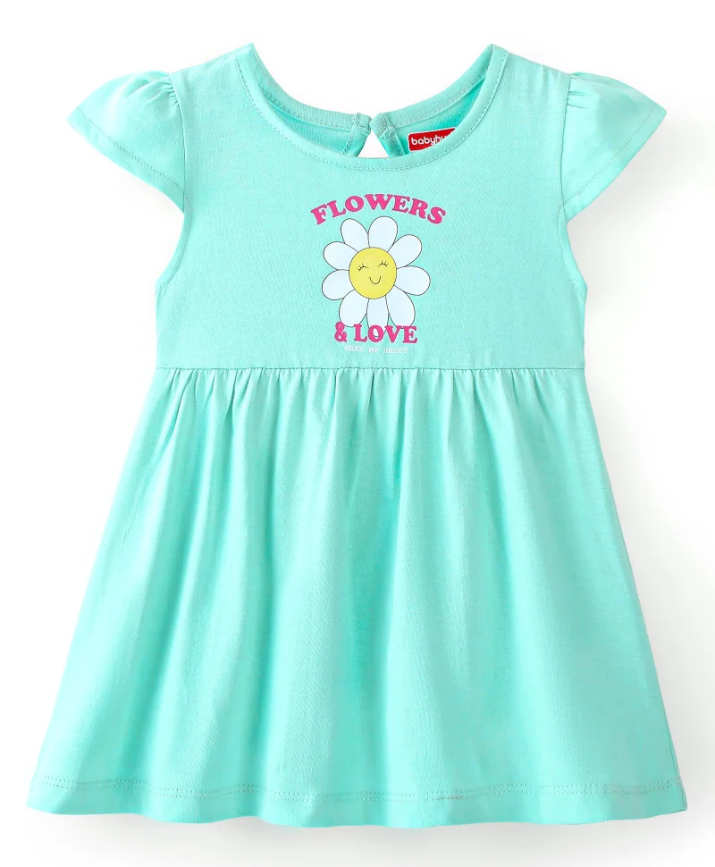babyhug Babyhug 100% Cotton Knit Half Sleeves Frock With Floral Print Pack Of 2 - Green & Orange