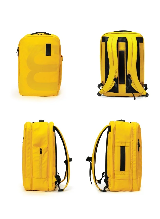 موكوبارا للتجارة ذ.م.م The Em Telescope Expandable Backpack - Yellow, Water-Resistant 15.6" Laptop Bag with Luggage Sleeve for Work, Travel, and Daily Use (Enough Yellow)