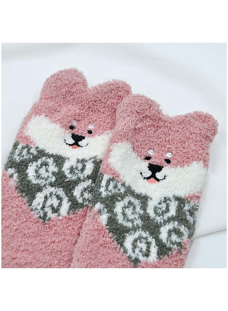Womens Fuzzy Socks Winter Warm Soft Fluffy Slipper Socks Lovely Animal Crew Sock Sleeping Bed Cozy Socks5 Pairs