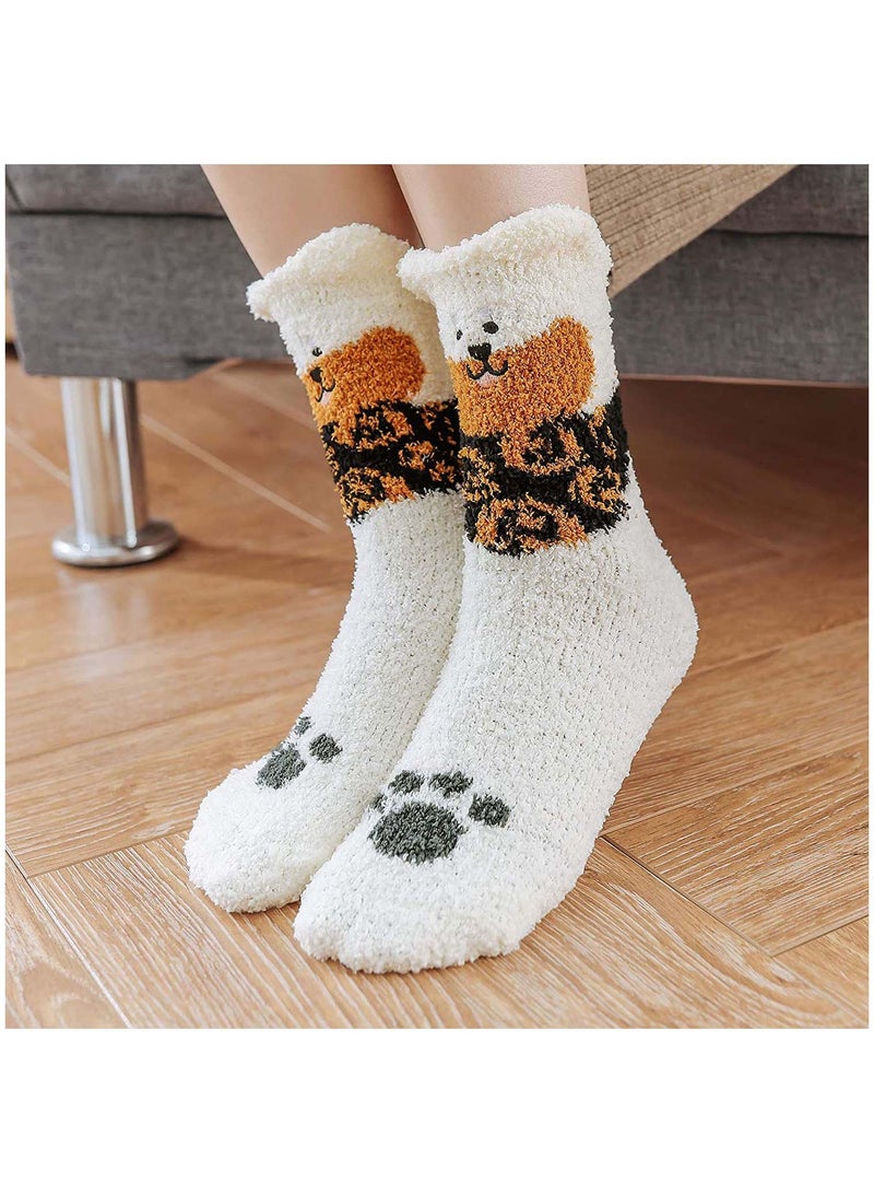 Womens Fuzzy Socks Winter Warm Soft Fluffy Slipper Socks Lovely Animal Crew Sock Sleeping Bed Cozy Socks5 Pairs