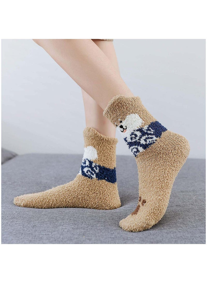 Womens Fuzzy Socks Winter Warm Soft Fluffy Slipper Socks Lovely Animal Crew Sock Sleeping Bed Cozy Socks5 Pairs