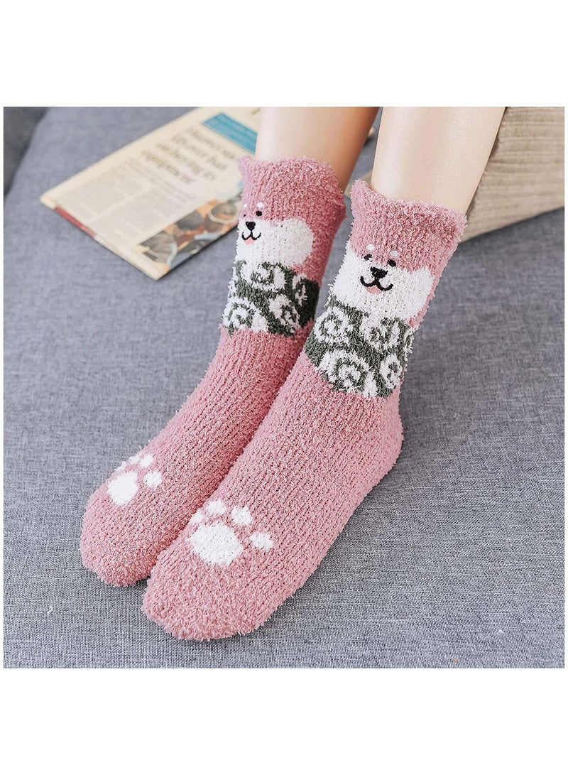 Womens Fuzzy Socks Winter Warm Soft Fluffy Slipper Socks Lovely Animal Crew Sock Sleeping Bed Cozy Socks5 Pairs