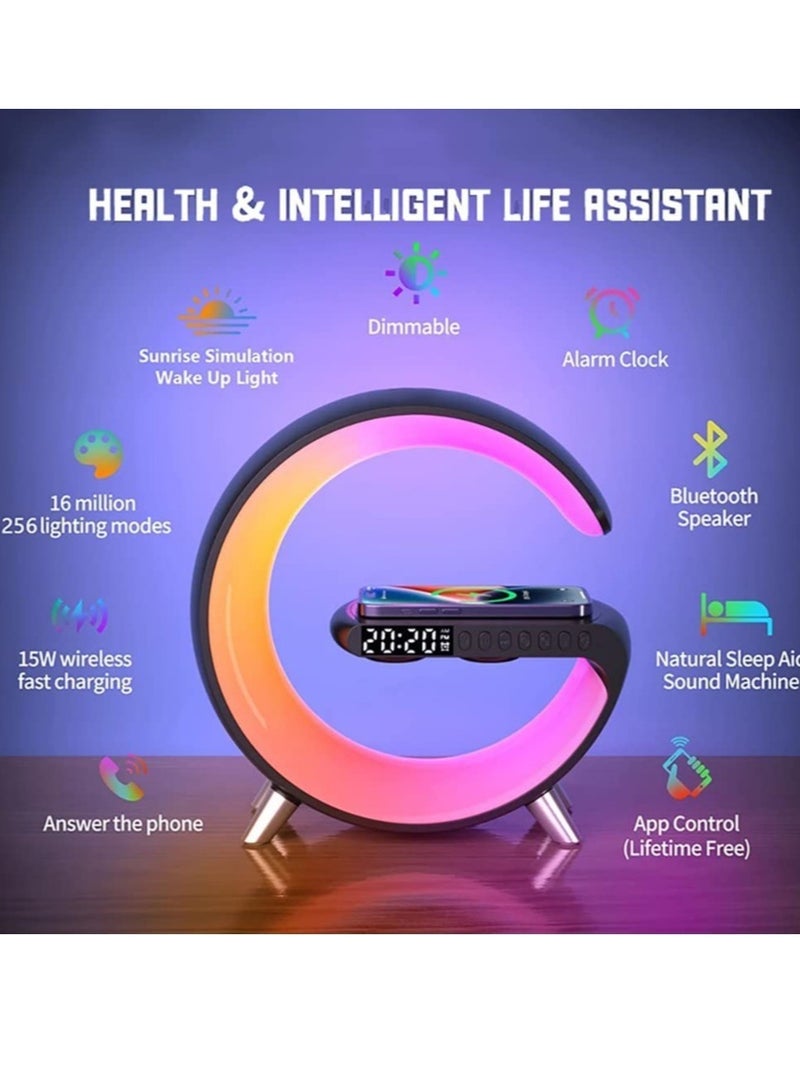 Bedside Table Lamp Desk Night Light with 15W Quick Wireless Charger and Bluetooth Speaker, Desk Lamp with Alarm Clock and 256 RGB Light Modes Bedroom Lamp - Image 2