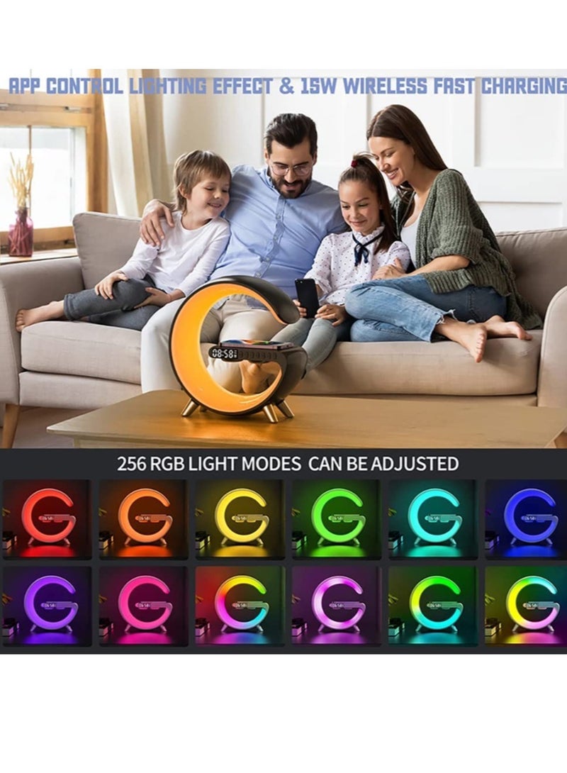 Bedside Table Lamp Desk Night Light with 15W Quick Wireless Charger and Bluetooth Speaker, Desk Lamp with Alarm Clock and 256 RGB Light Modes Bedroom Lamp - Image 3