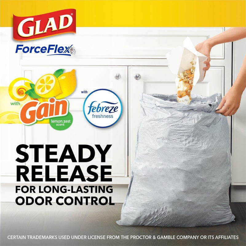 Glad ForceFlex Tall Kitchen Trash Bags, 13 Gallon, Gain Lemon Zest, 40 Count (Package May Vary) - Image 3