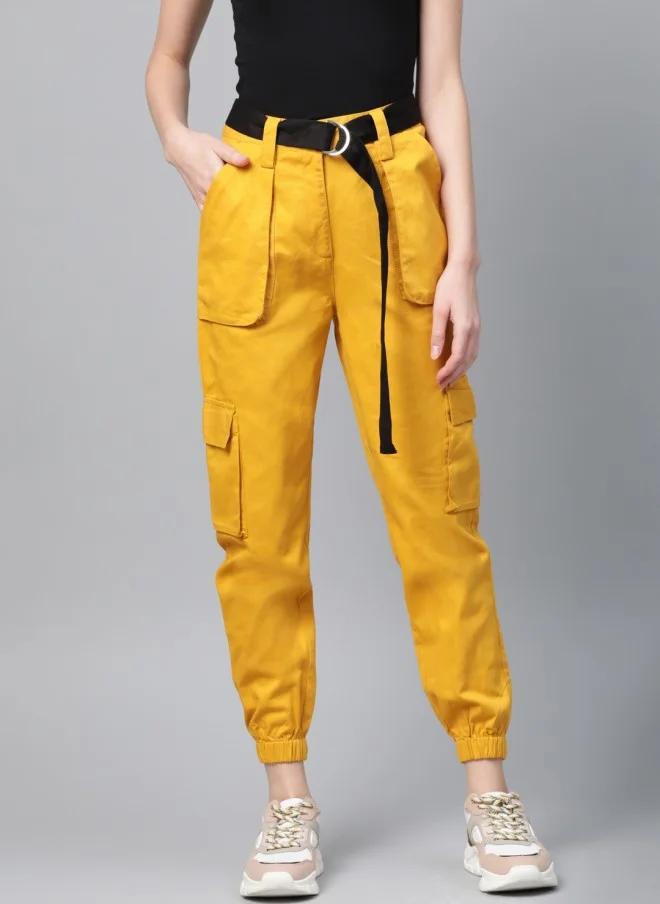 STREET 9 Mustard Yellow Regular Fit Cargos for Women