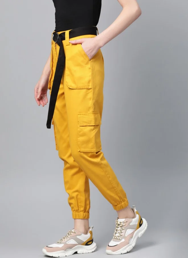 STREET 9 Mustard Yellow Regular Fit Cargos for Women