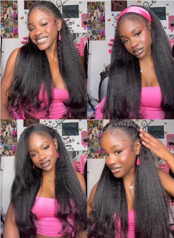 Nadula V Part Wigs Kinky Straight Human Hair with Drawstring,Glueless Easicontour V-Part Clip in Upgraded U Part Kinky Wig for Women No Leave Out Ready to Wear Beginner Friendly 150% Density 20inch - Image 1