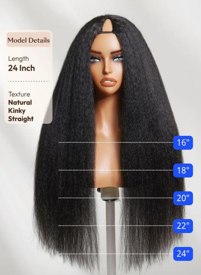 Nadula V Part Wigs Kinky Straight Human Hair with Drawstring,Glueless Easicontour V-Part Clip in Upgraded U Part Kinky Wig for Women No Leave Out Ready to Wear Beginner Friendly 150% Density 20inch - Image 5