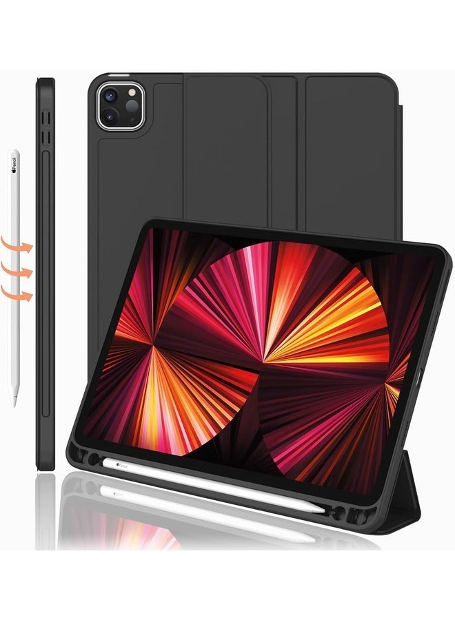 Raxoom Black Smart Case for iPad Pro 11-Inch (2022/2021) - Trifold Stand with Pencil Holder, Soft TPU Back, Auto Wake/Sleep, Supports Pencil 2nd Gen Charging - Image 1