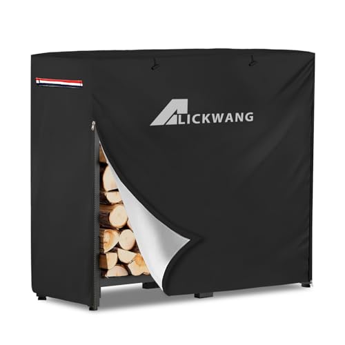 Alickwang 34Inch Firewood Rack Cover,Heavy Duty 600D Waterproof Outdoor Firewood Storage Rack Cover, All Weather Protection Firewood Rack Cover.14 D x 34" W x 31" H.Black(Cover Only) - Image 1