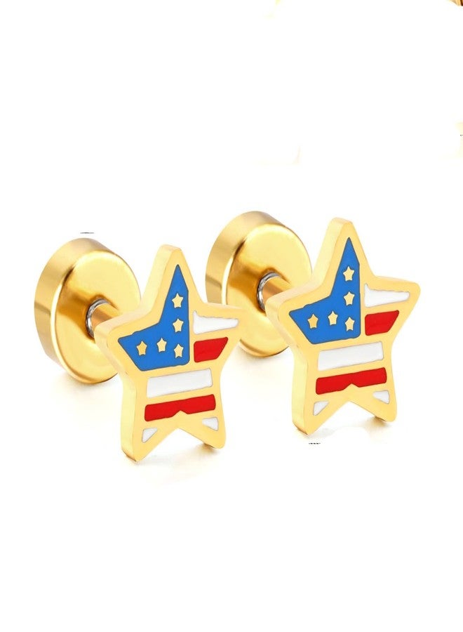 AMOBESTER American Flag Star Stud Earrings Cartilage Tragus Sensitive Ear Screwback Stainless Steel Hypoallergenic Sleeper Piercing 4th of July Patriotic Jewelry for Women - Image 1