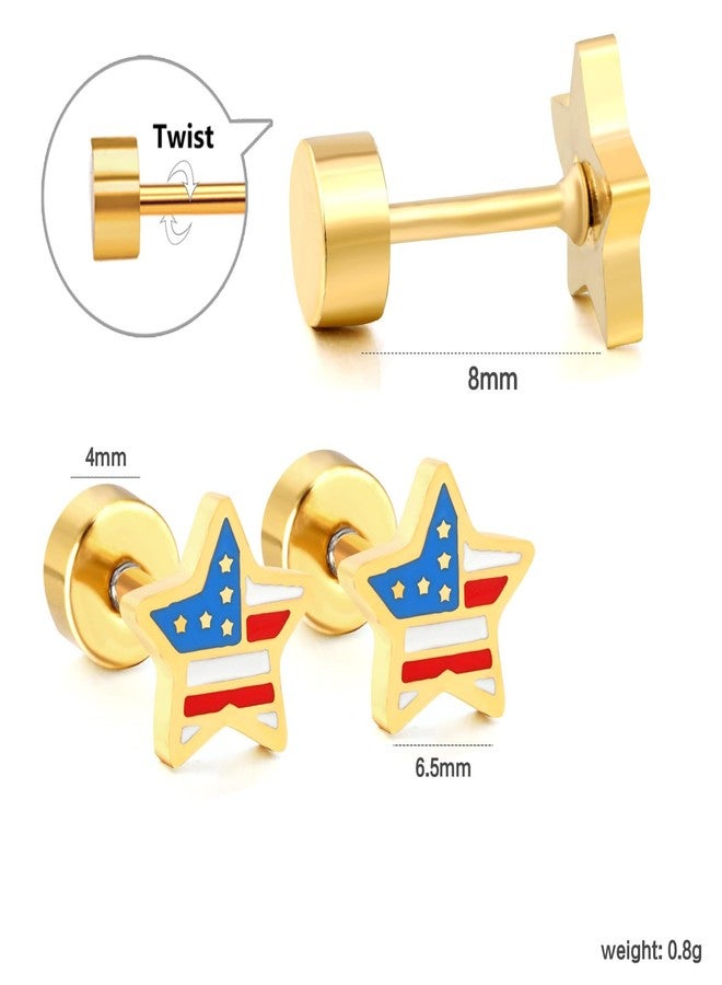 AMOBESTER American Flag Star Stud Earrings Cartilage Tragus Sensitive Ear Screwback Stainless Steel Hypoallergenic Sleeper Piercing 4th of July Patriotic Jewelry for Women - Image 2