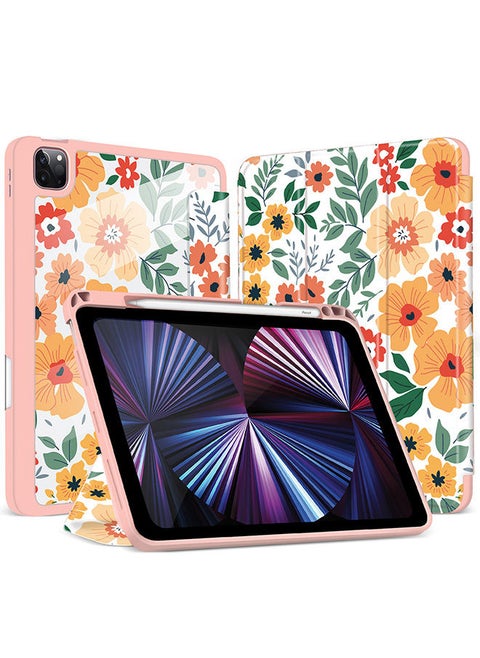 Case for iPad Pro 12.9 2021/2020/2018 Auto Sleep/Wake with Pencil Holder Anti Scratch Soft TPU Floral Protective Shockproof Cover TabletCase Cover