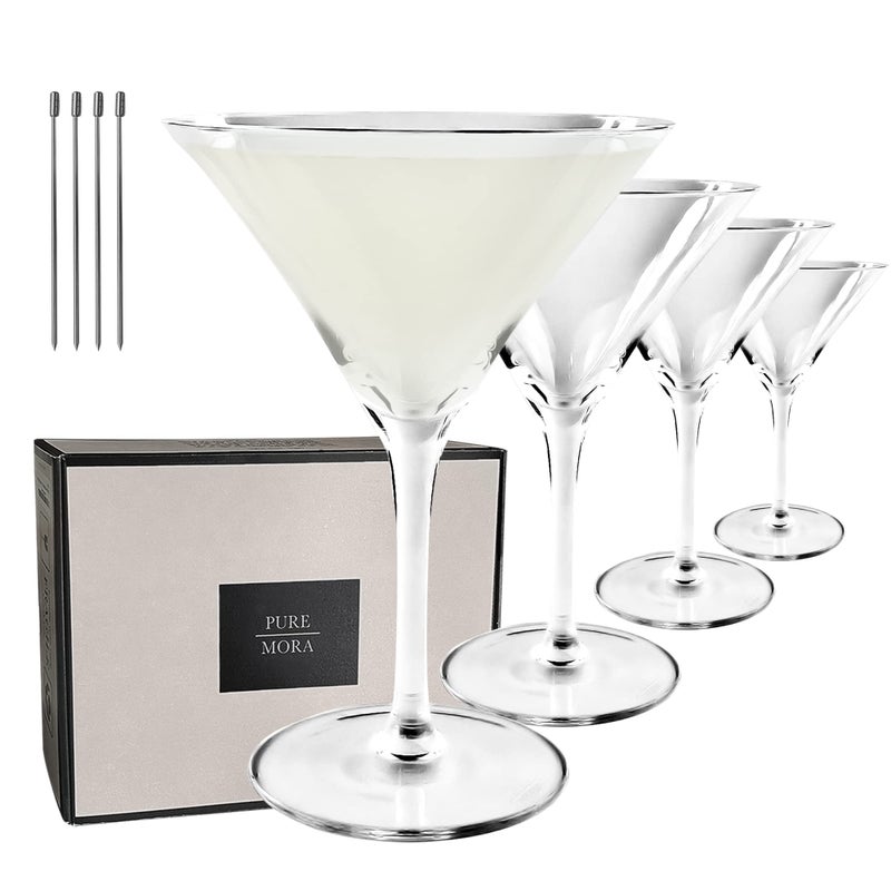 MORA PURE Martini Glasses, Set of 4-7oz - Handblown Premium Crystal Glass for Cockails, Martinis, Home Bar, Cosmos, Gimlet, Parties, Etc - Modern Classic Cocktail Glassware, Gift for Him/Her - Image 1