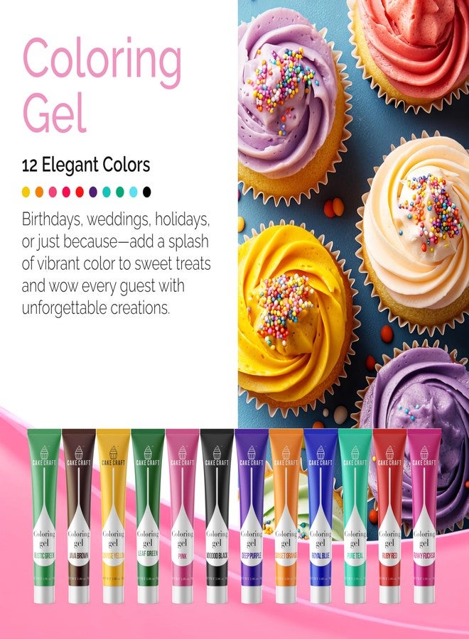 Cake Craft Coloring Gel Kit– 12 Vibrant Colors | Edible Food Coloring for Icing, Fondant, Cake Batter, Cookies & More | Concentrated Formula - Image 2