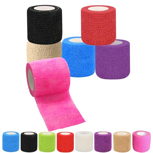 Erewa 6 Pack 2 Inches Self Adhesive Wrap Bandage Self Adherent Cohesive Bandage Tape Stretch Vet Wrap Breathable Athletic Tape for Sports, Wrist, Ankle（Mixed Colors） - Image 1