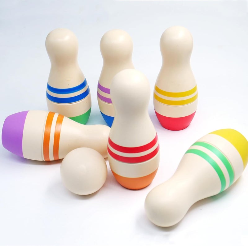 Shumee Montessori Wooden Kids Bowling Set 2+ Years, Eco-Friendly Toddler Bowling Sets with 6 Pins & Ball, Indoor/Outdoor Bowling Set for Kids, Muscle & Brain Development, 100% Child-Safe Toy - Image 1