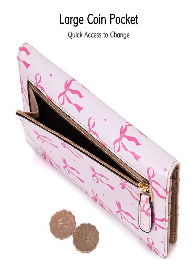 BECEERE Ultra Slim Thin Leather Women Wallet Rfid Blocking Credit Card Holder Bifold Clutch (Pink Bow) - Image 4
