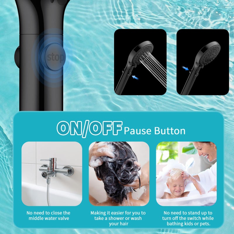 FASDUNT Dual Handheld Shower Head Combo, Enjoy 6-Setting Rain Showerhead and 6-Setting Hand Held Shower Separately or Together, 2 in 1 Showerhead with 80" Extra Long Stainless Steel Hose, Black - Image 5