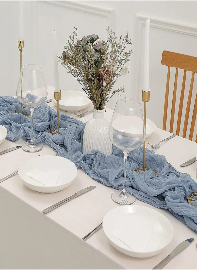 1pc Bohemian Cheese Cloth Tablecloth or Table Runner – Soft Woven Polyester, Flowing Drape Design – Rustic Boho Style for Wedding, Birthday, Bridal Shower, Holiday, Romantic Table Setting – Reusable, Washable, Durable Decor