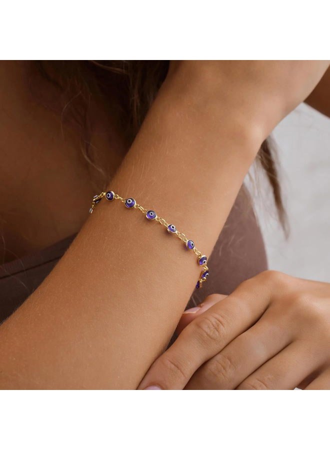 MOZAKA 9pcs Evil Eye Bracelet for Women - 18K Gold Plated Multicolored Evil Eye Bracelets Protection Bracelet Ojo Turco Amulet Lucky Jewelry Gifts with Meaning Card, Large, Stainless Steel, no - Image 4