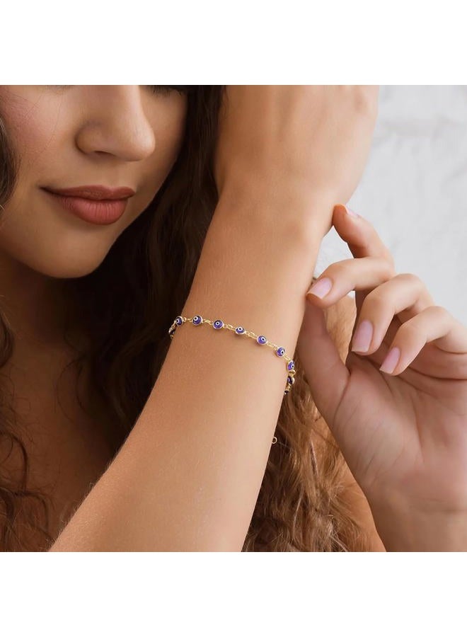 MOZAKA 9pcs Evil Eye Bracelet for Women - 18K Gold Plated Multicolored Evil Eye Bracelets Protection Bracelet Ojo Turco Amulet Lucky Jewelry Gifts with Meaning Card, Large, Stainless Steel, no - Image 2