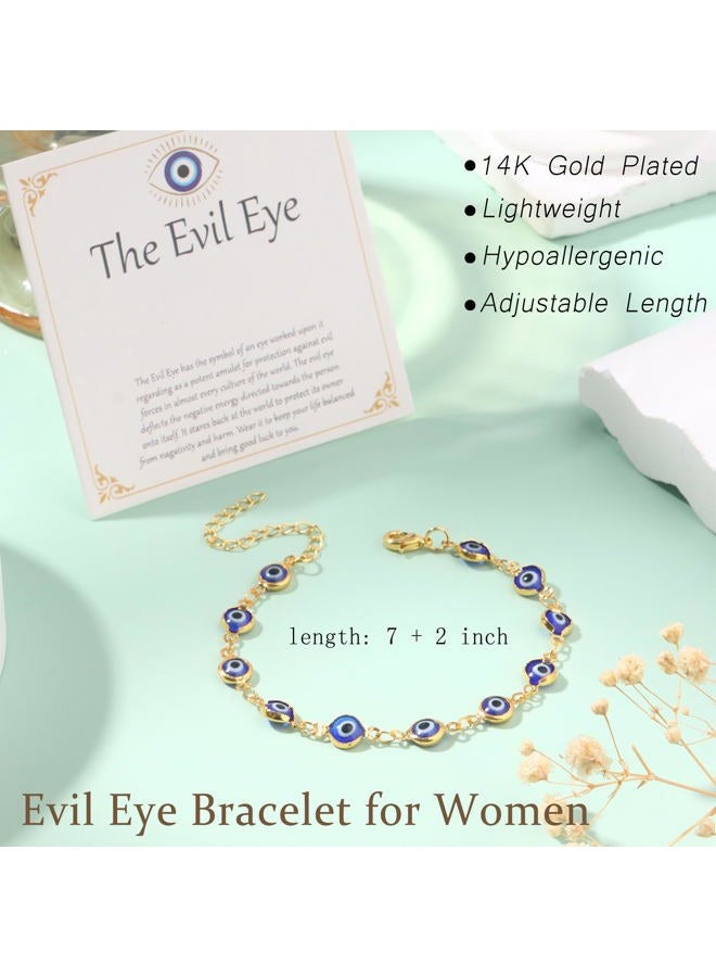 MOZAKA 9pcs Evil Eye Bracelet for Women - 18K Gold Plated Multicolored Evil Eye Bracelets Protection Bracelet Ojo Turco Amulet Lucky Jewelry Gifts with Meaning Card, Large, Stainless Steel, no - Image 5