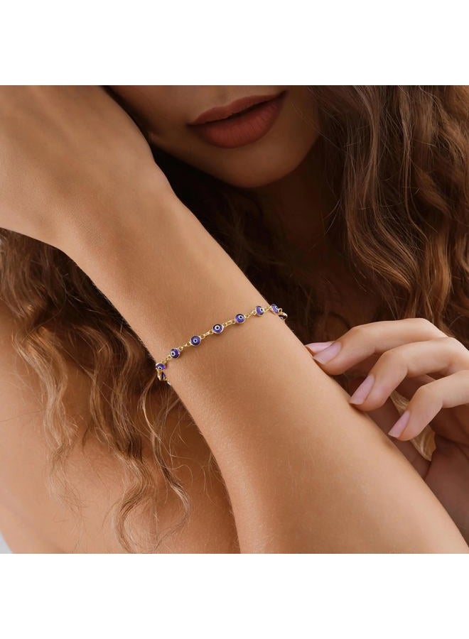 MOZAKA 9pcs Evil Eye Bracelet for Women - 18K Gold Plated Multicolored Evil Eye Bracelets Protection Bracelet Ojo Turco Amulet Lucky Jewelry Gifts with Meaning Card, Large, Stainless Steel, no - Image 3